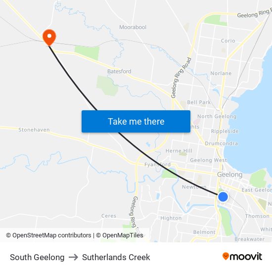 South Geelong to Sutherlands Creek map