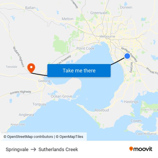 Springvale to Sutherlands Creek map