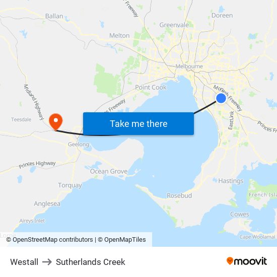 Westall to Sutherlands Creek map