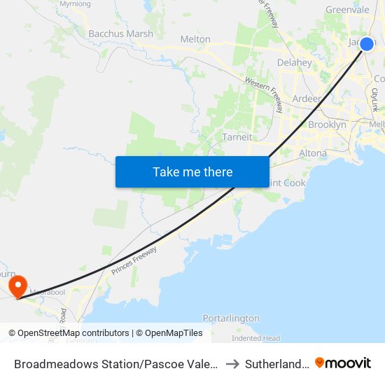 Broadmeadows Station/Pascoe Vale Rd (Broadmeadows) to Sutherlands Creek map