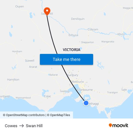 Cowes to Swan Hill map