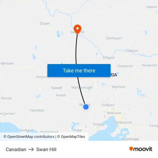 Canadian to Swan Hill map