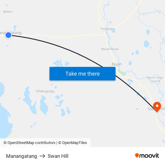 Manangatang to Swan Hill map