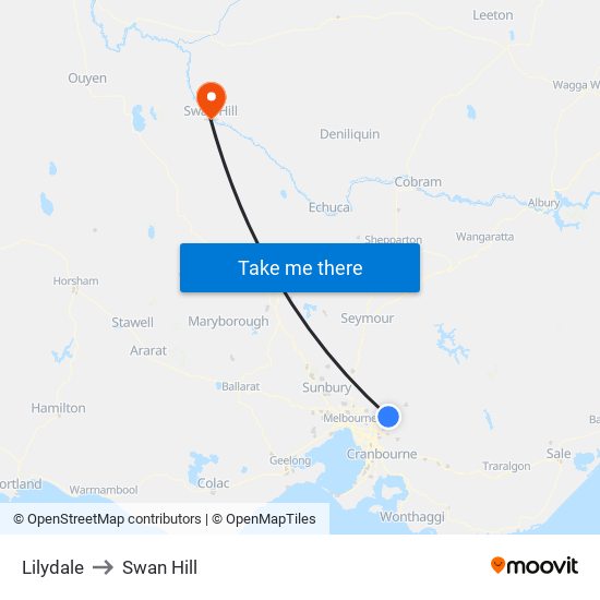 Lilydale to Swan Hill map