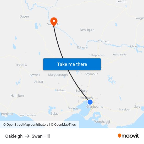 Oakleigh to Swan Hill map