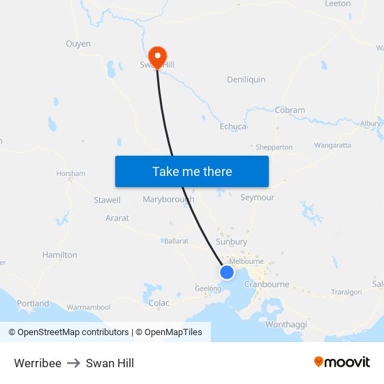 Werribee to Swan Hill map