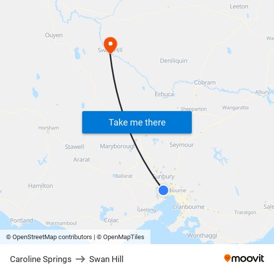 Caroline Springs to Swan Hill map