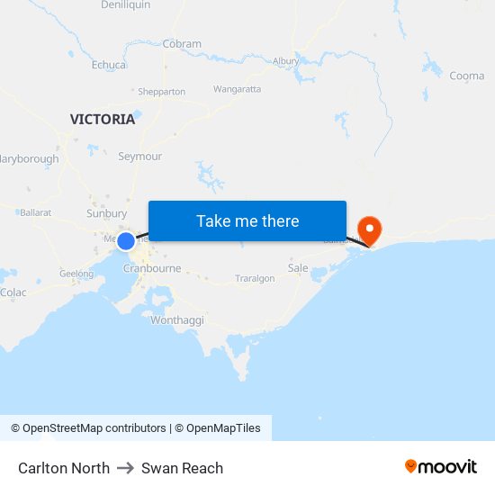 Carlton North to Swan Reach map