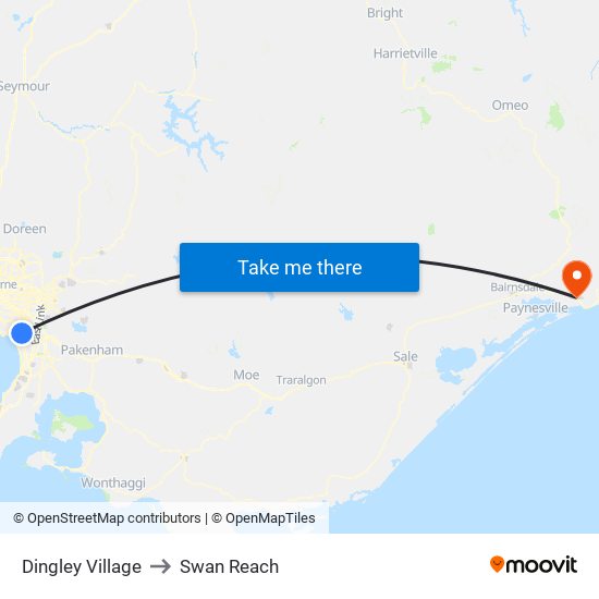 Dingley Village to Swan Reach map