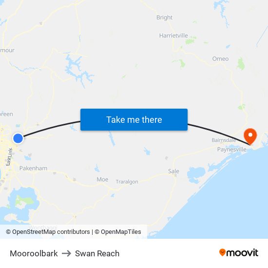 Mooroolbark to Swan Reach map