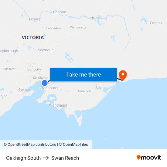 Oakleigh South to Swan Reach map