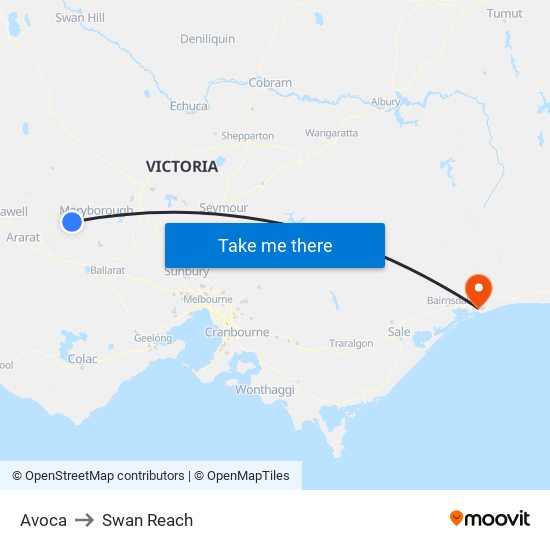 Avoca to Swan Reach map