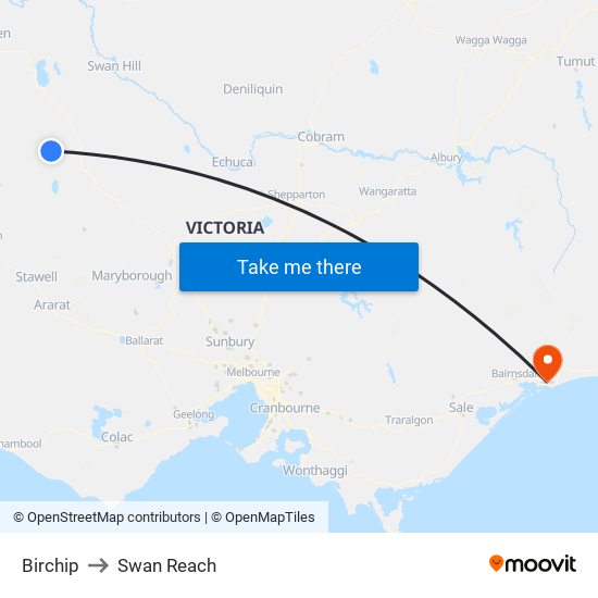 Birchip to Swan Reach map