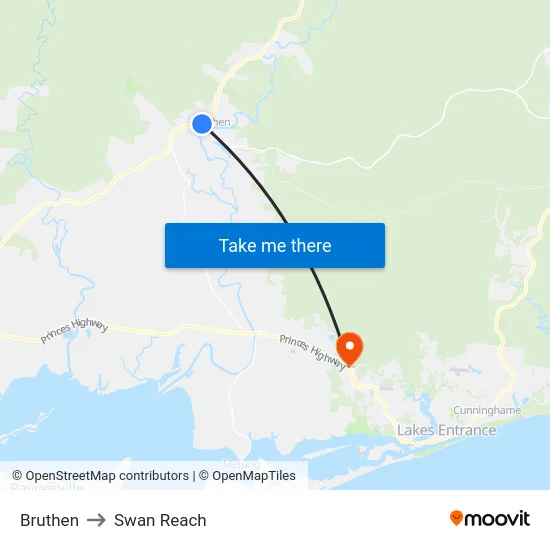 Bruthen to Swan Reach map