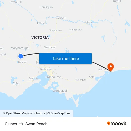 Clunes to Swan Reach map
