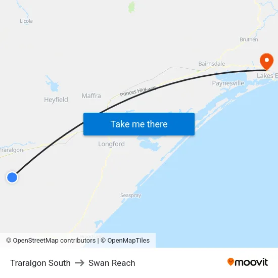 Traralgon South to Swan Reach map