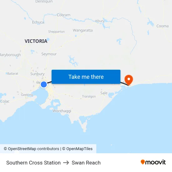 Southern Cross Station to Swan Reach map
