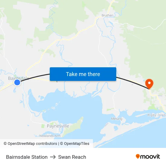 Bairnsdale Station to Swan Reach map