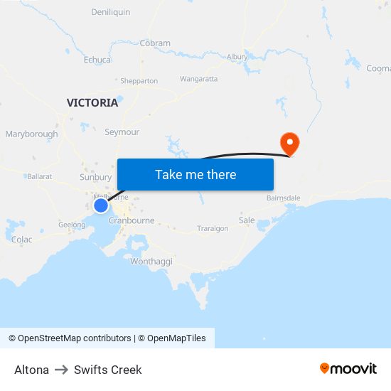 Altona to Swifts Creek map