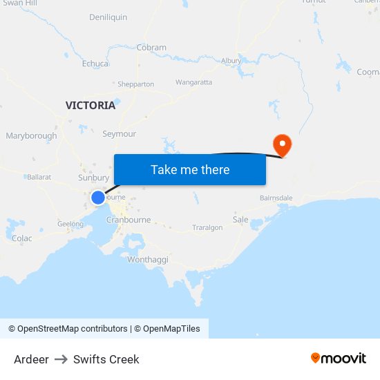 Ardeer to Swifts Creek map