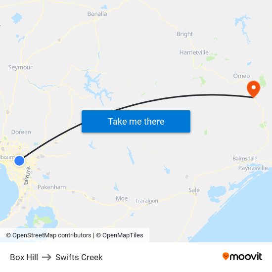 Box Hill to Swifts Creek map