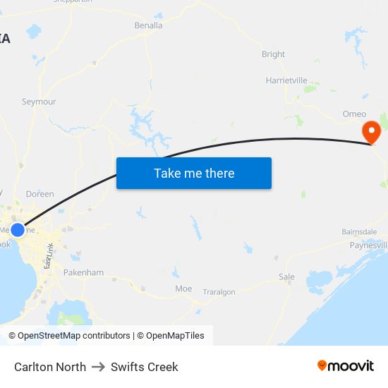 Carlton North to Swifts Creek map