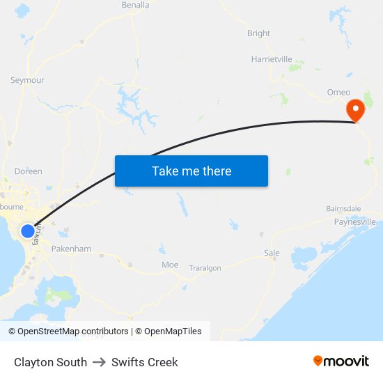 Clayton South to Swifts Creek map