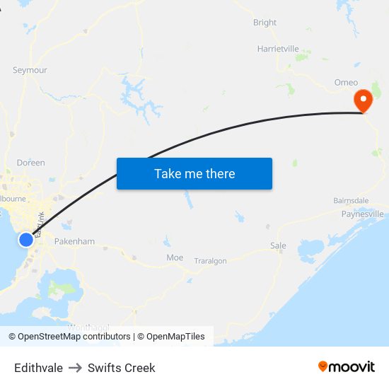 Edithvale to Swifts Creek map