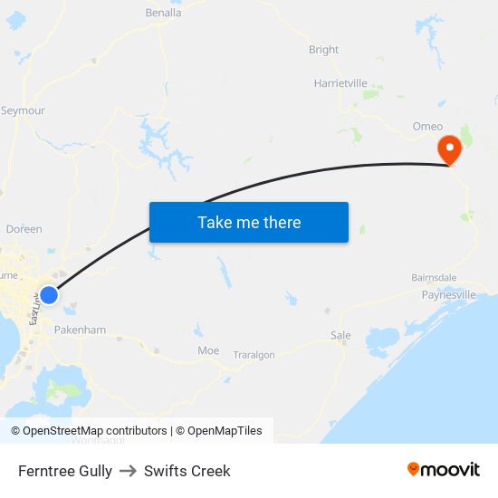 Ferntree Gully to Swifts Creek map