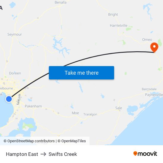 Hampton East to Swifts Creek map