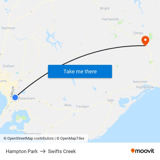 Hampton Park to Swifts Creek map