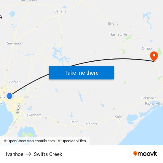 Ivanhoe to Swifts Creek map