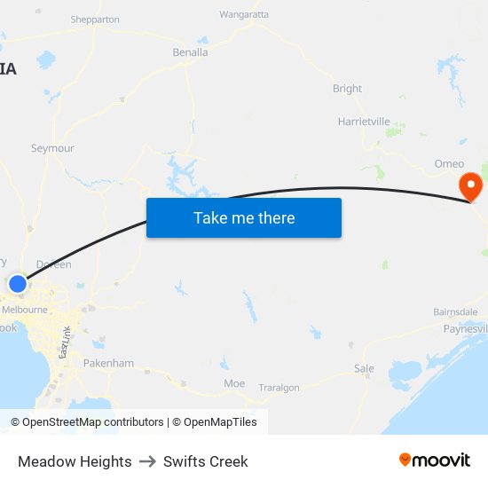 Meadow Heights to Swifts Creek map