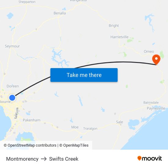 Montmorency to Swifts Creek map