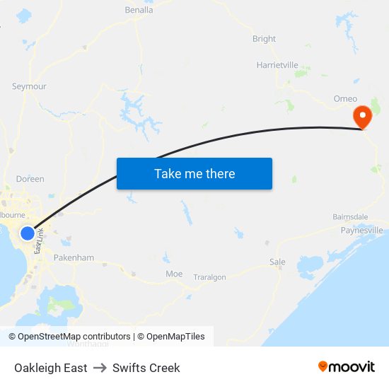 Oakleigh East to Swifts Creek map
