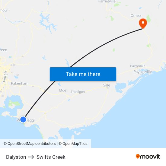 Dalyston to Swifts Creek map