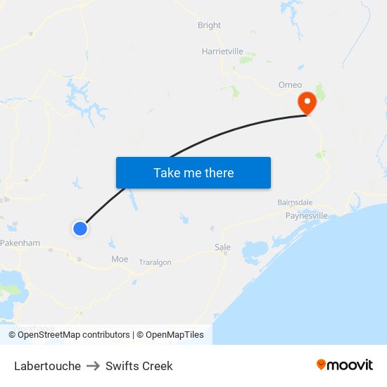 Labertouche to Swifts Creek map