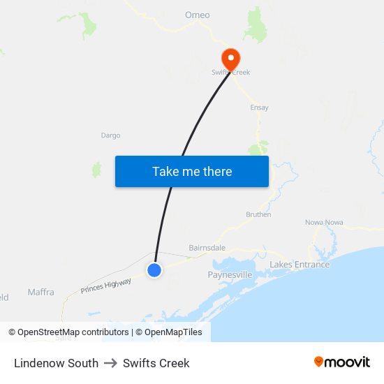 Lindenow South to Swifts Creek map