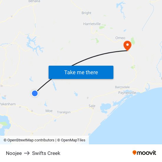 Noojee to Swifts Creek map