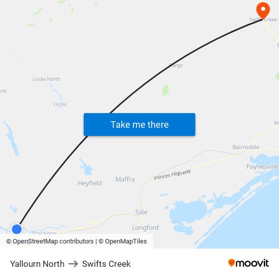 Yallourn North to Swifts Creek map