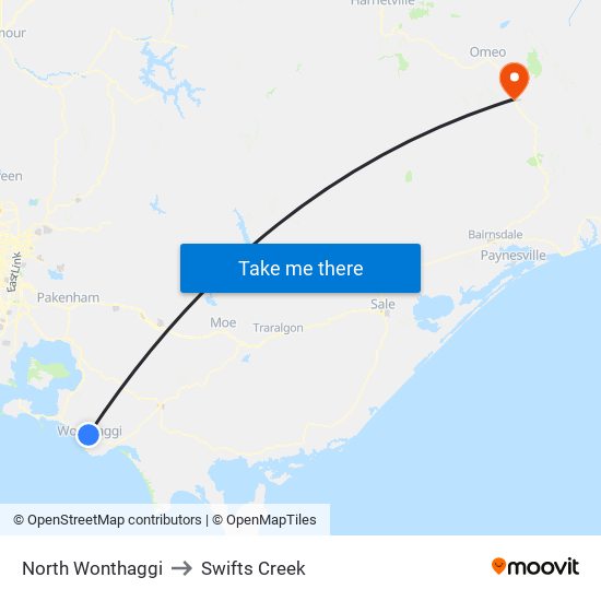 North Wonthaggi to Swifts Creek map