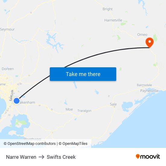 Narre Warren to Swifts Creek map