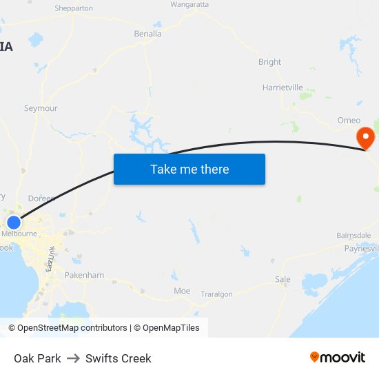 Oak Park to Swifts Creek map