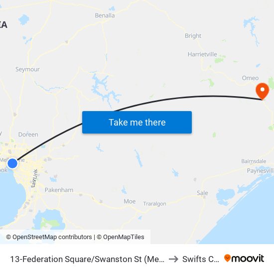 13-Federation Square/Swanston St (Melbourne City) to Swifts Creek map
