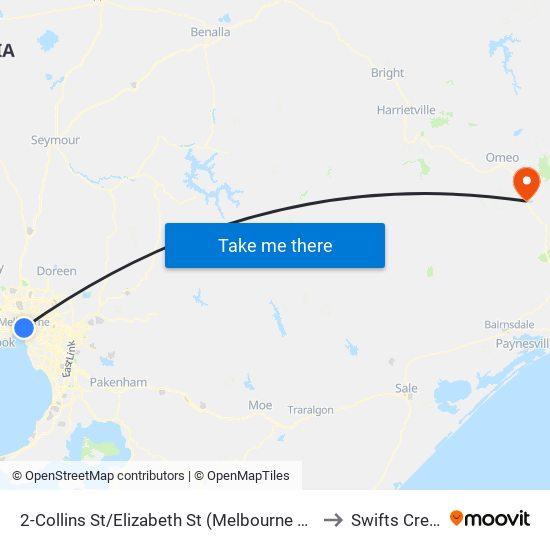 2-Collins St/Elizabeth St (Melbourne City) to Swifts Creek map