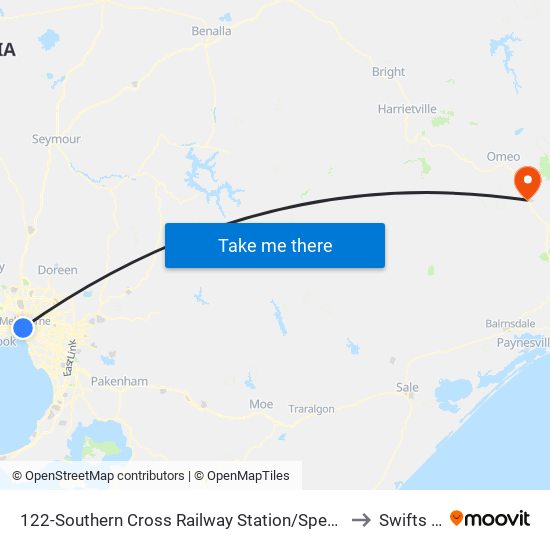 122-Southern Cross Railway Station/Spencer St (Melbourne City) to Swifts Creek map