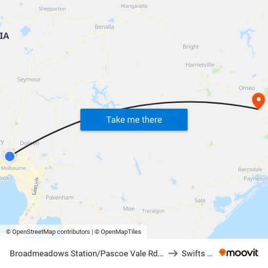 Broadmeadows Station/Pascoe Vale Rd (Broadmeadows) to Swifts Creek map