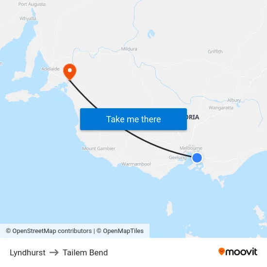 Lyndhurst to Tailem Bend map