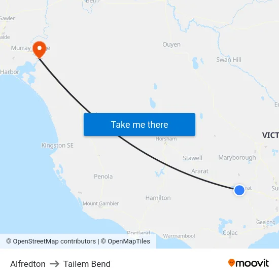 Alfredton to Tailem Bend map