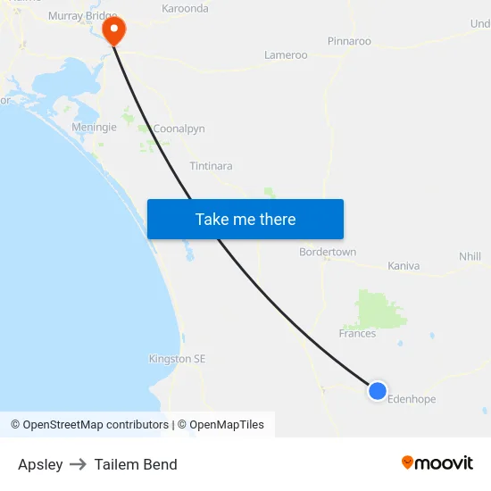 Apsley to Tailem Bend map